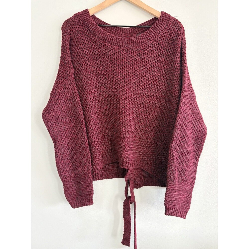 Express Sweater Womens Size Medium Knit Long Sleeve Open Tie Back Maroon